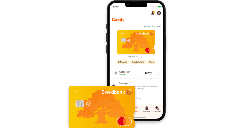 Klasikinė kredito kortelė rodoma „Swedbank programėlėje